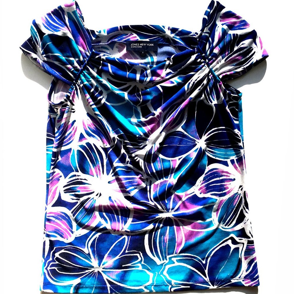 Jones New York Blue & Purple Floral Blouse